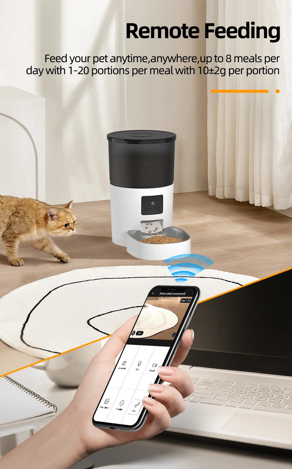 ROJECO Automatic Cat Feeder With Camera Video Cat Food Dispenser Pet Smart Voice Recorder Remote Control Auto Feeder For Cat Dog