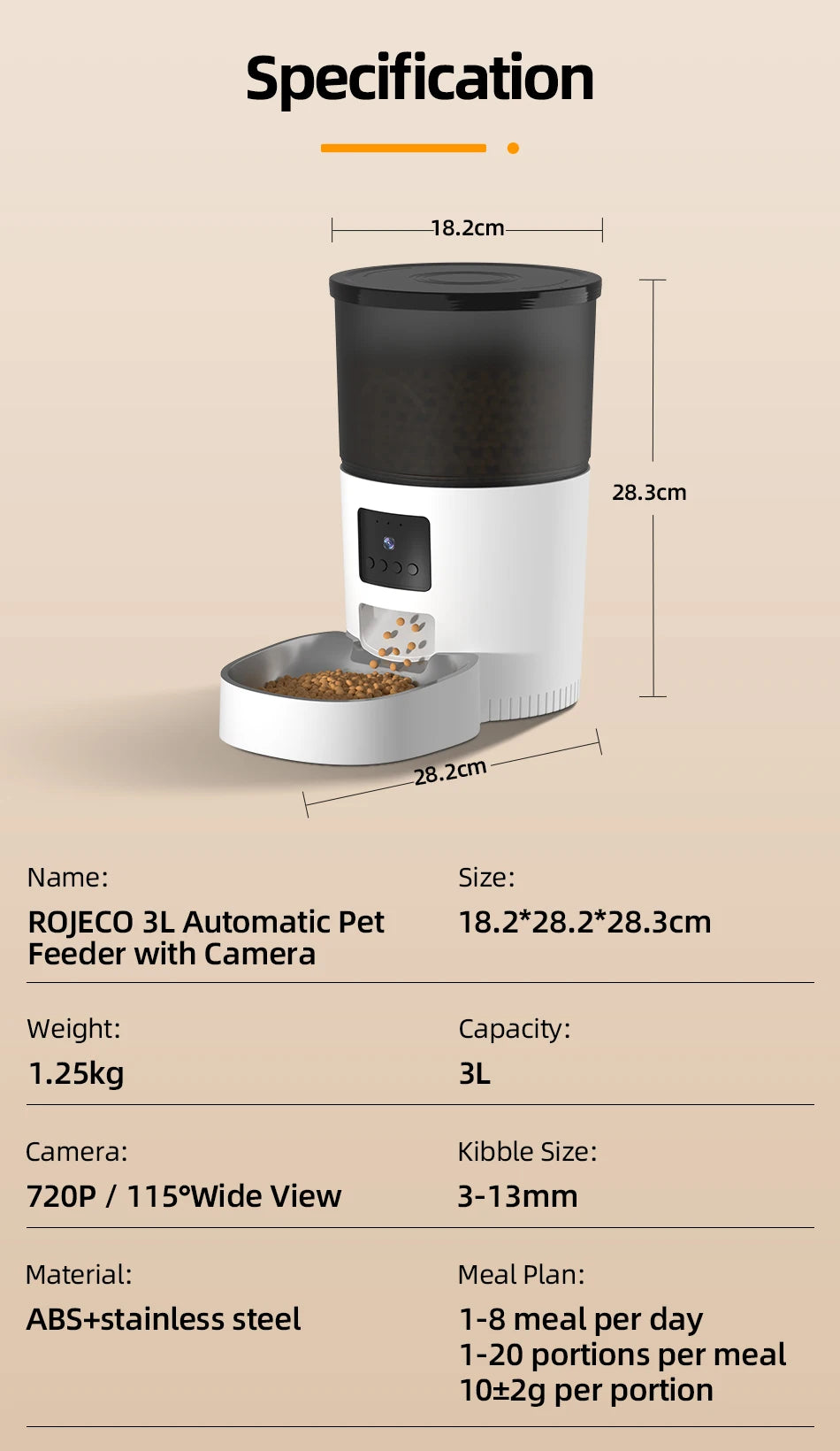 ROJECO Automatic Cat Feeder With Camera Video Cat Food Dispenser Pet Smart Voice Recorder Remote Control Auto Feeder For Cat Dog