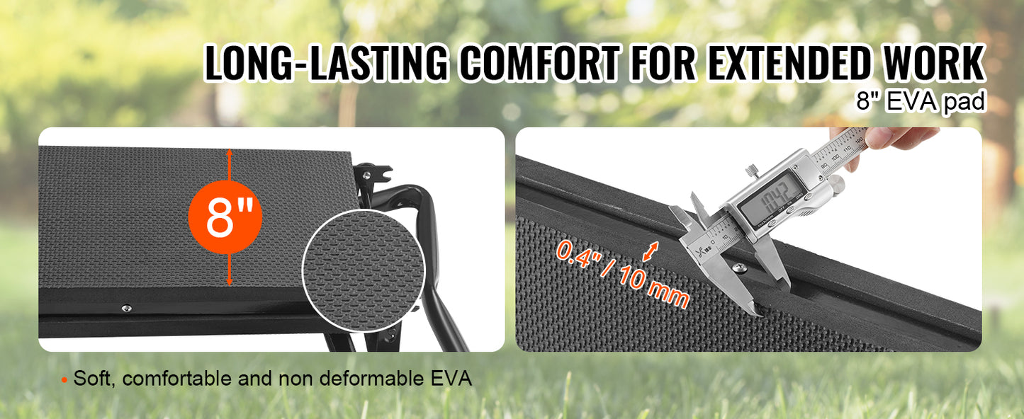 VEVOR Garden Kneeler and Seat 330 lbs Load Capacity 8/10" EVA Wide Pad Foldable Garden Stool Kneeling Bench for Gardening