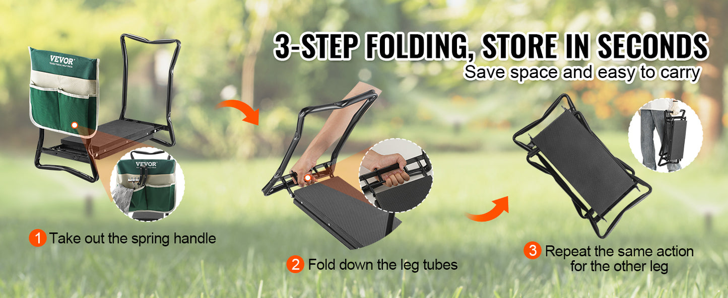 VEVOR Garden Kneeler and Seat 330 lbs Load Capacity 8/10" EVA Wide Pad Foldable Garden Stool Kneeling Bench for Gardening